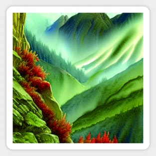 Digital Painting Of a Lush Wet Green Natural Mountains Magnet